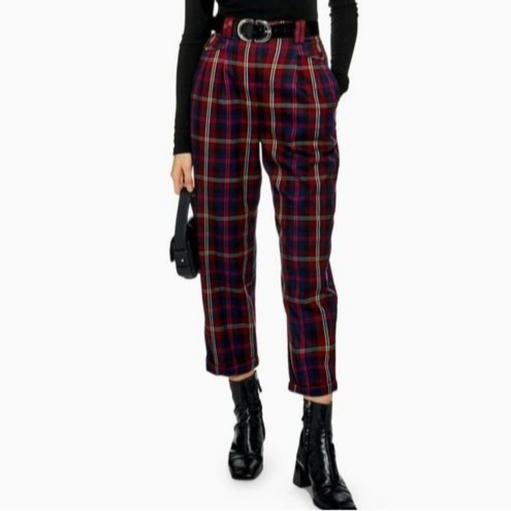 Topshop Maroon Plaid Trousers Pants Academia Clueless Women's 6
